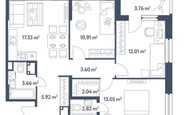 Квартира, 73.4 м²