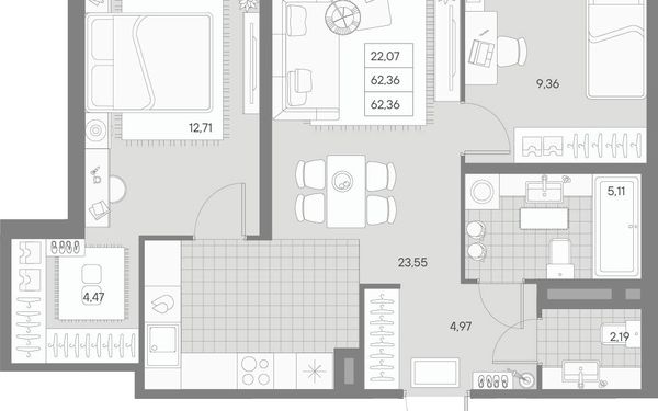 Квартира, 62.36 м²