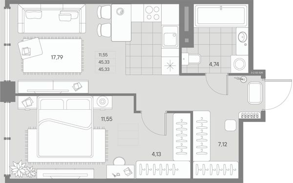 Квартира, 45.33 м²