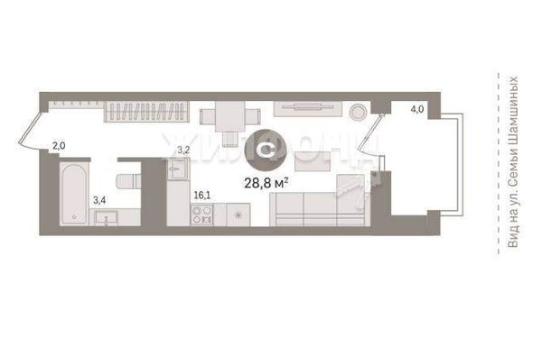Квартира, 28.8 м²