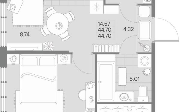 Квартира, 44.7 м²