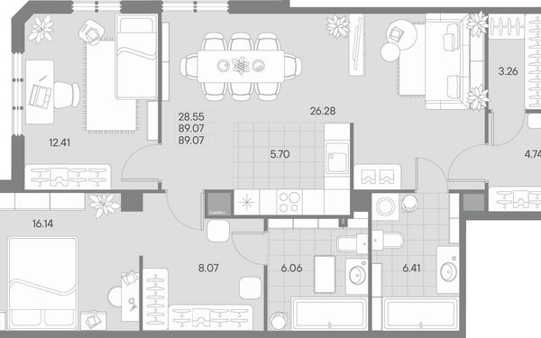 Квартира, 89.07 м²