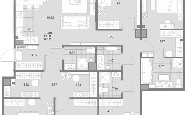 Квартира, 185.12 м²