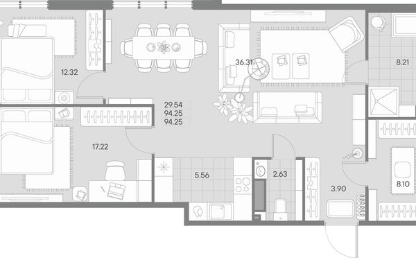 Квартира, 94.25 м²