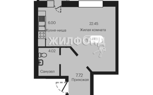 Квартира, 41.0 м²