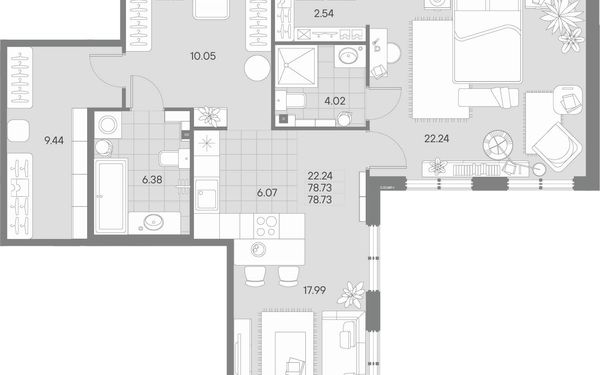 Квартира, 78.73 м²