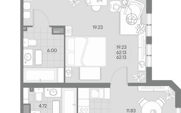 Квартира, 62.13 м²