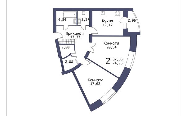 Квартира, 74.25 м²